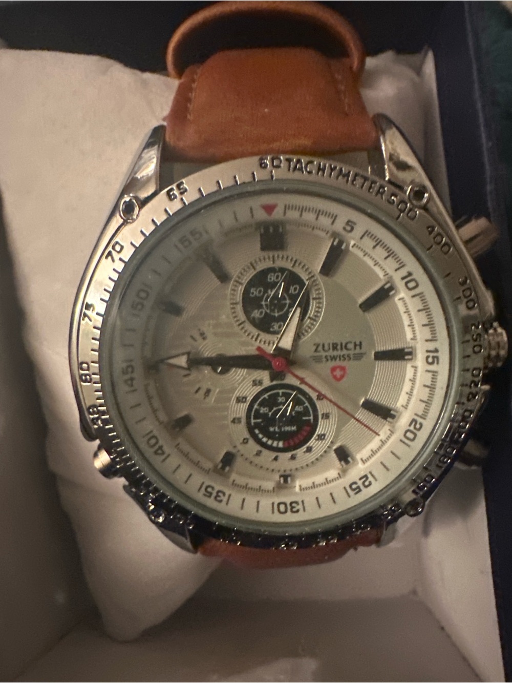 Men’s Brown Leather Chronograph Watch Zurich Swiss